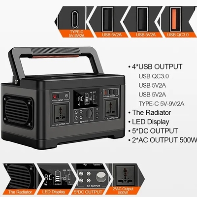 500W Batteria di stazione elettrica esterna portatile di grande capacità 520Wh